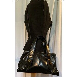 House of Want HOW We Are Dynamic Top Handle Satchel Glossy Black Vegan Leather